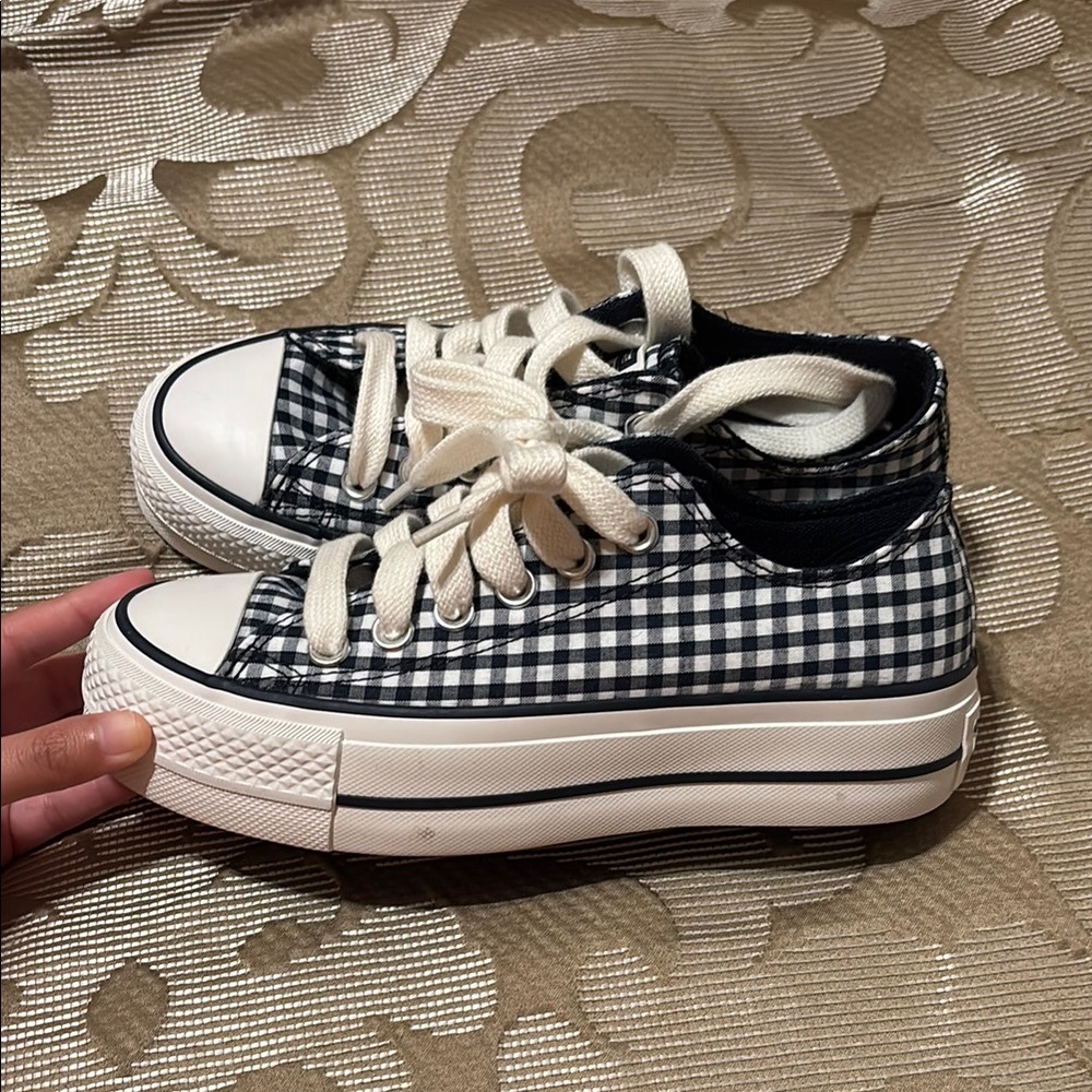 blue & white gingham platform converse
